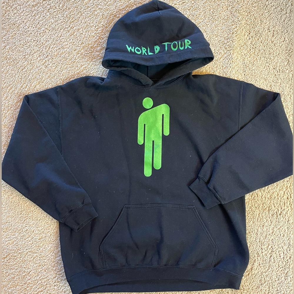 Billie Eilish Hoodie Black Hooded Hoodie Sweatshirt World Tour Concert 2019 Sz L